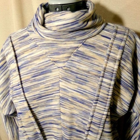 Cowl neck Sweater Top sz M Blue White Beige Dolman sleeve turtleneck Pullover LS - Picture 6 of 9